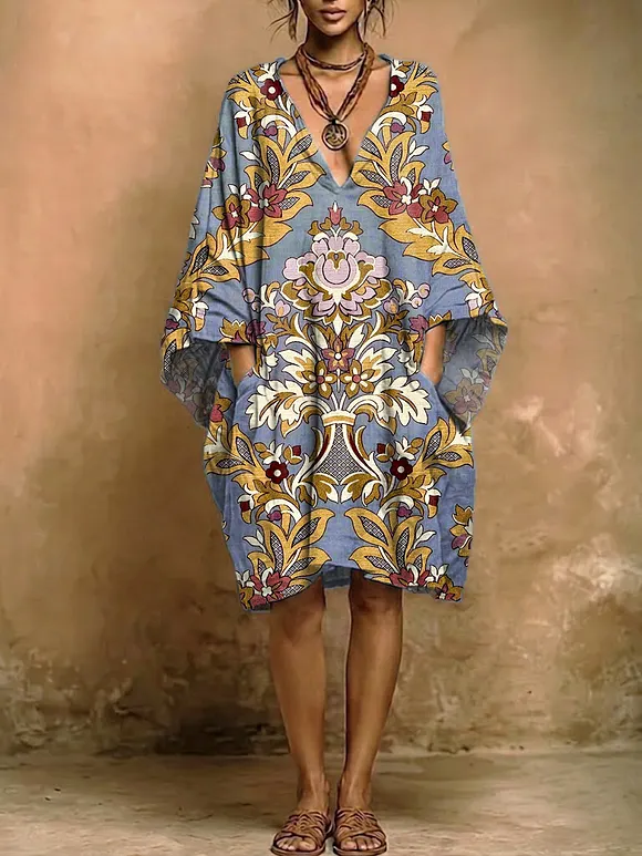 Women's Floral Print Retro Pocket Dress