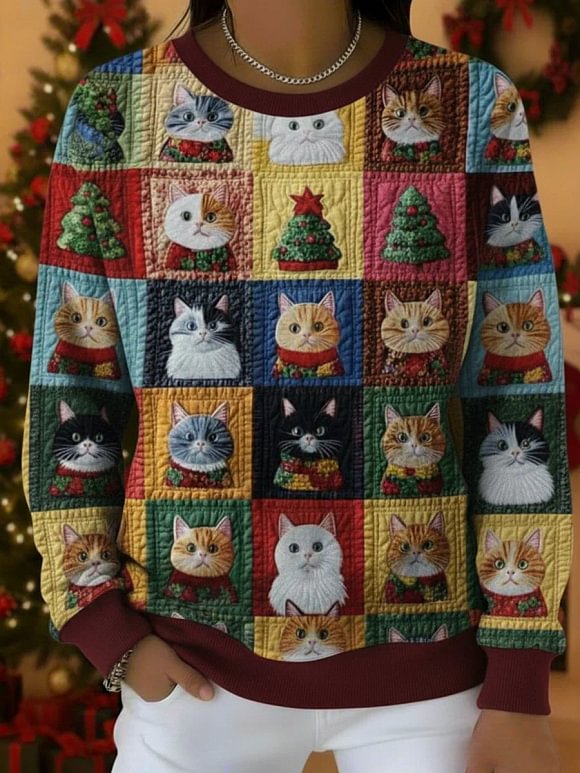 Christmas Cute Kitten Collection Printed Sweatshirt