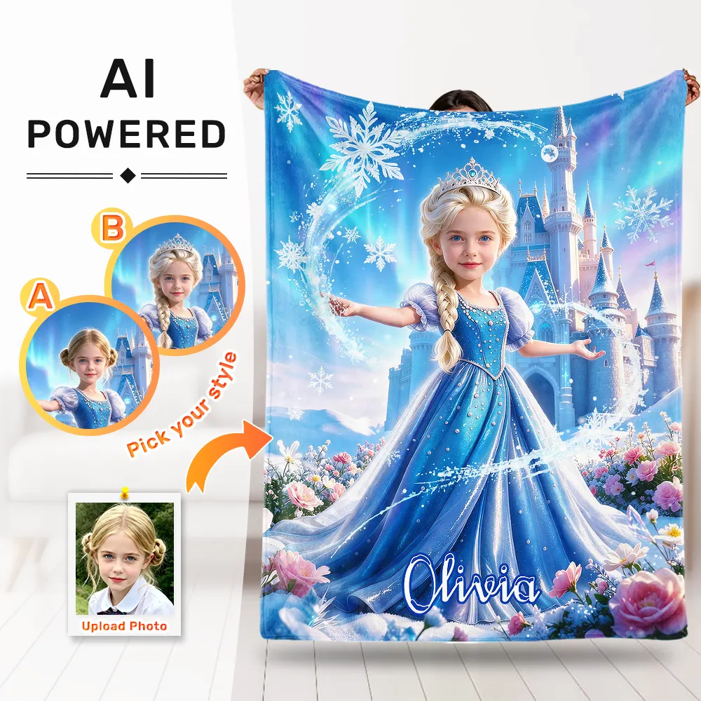 Custom Face Blanket AI Powered Sparkling Snow Magic Birthday Children's Day Gift For Girl