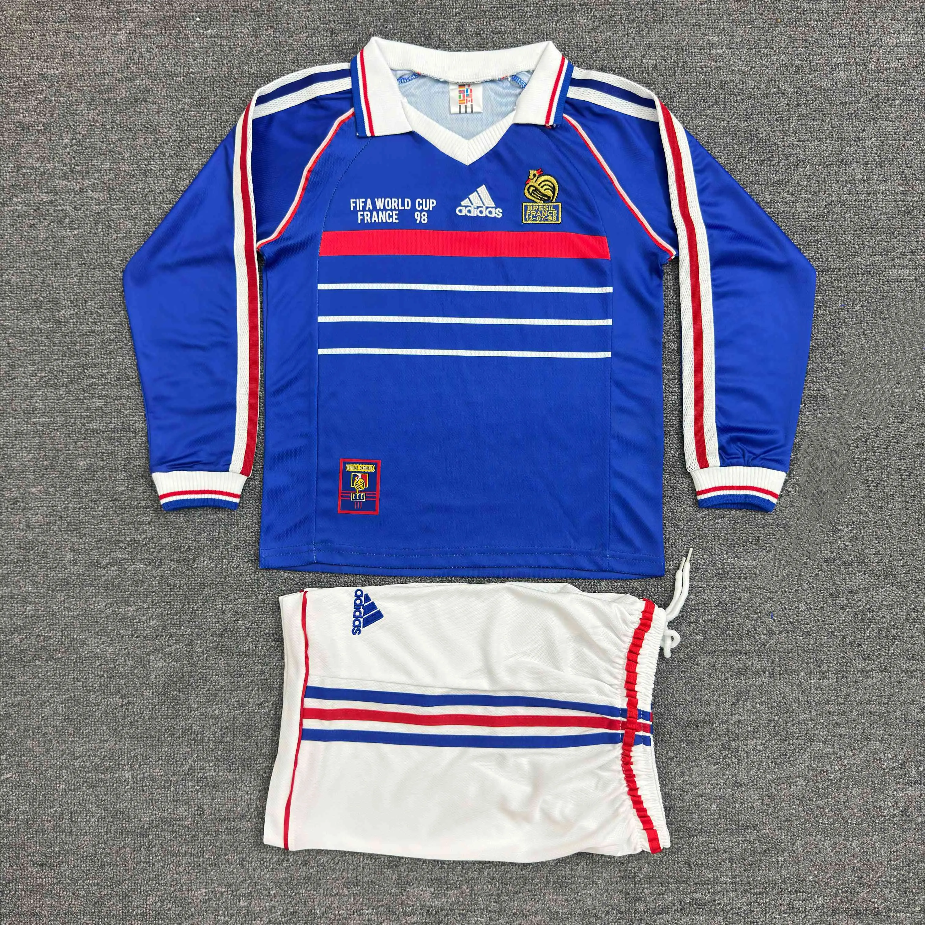 1998 Retro Long Sleeve France Home Football Shirt 1:1 Thai Quality Kids Size