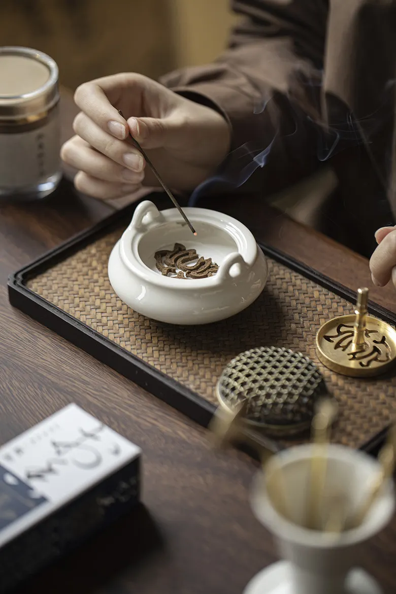 Luxury Zen Incense Burner Set - Elegant White Porcelain Kit 13