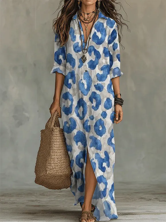 Women's Leopard Pattern-printed Casual Long Dress