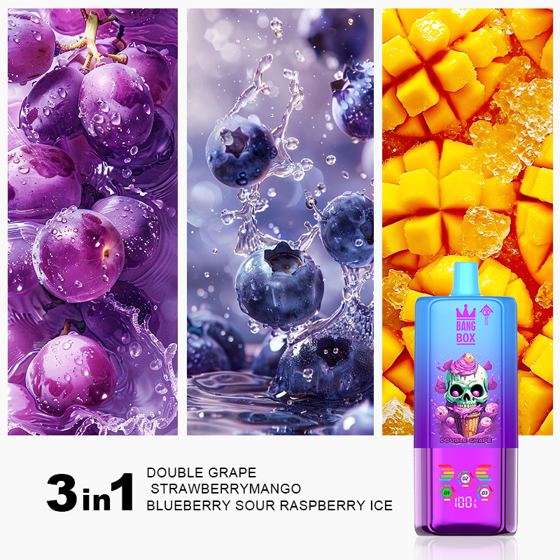 BANGBOX 80K Př&iacute;chuť 12 double grape jahoda mango ledov&aacute; borůvka kysel&aacute; malina