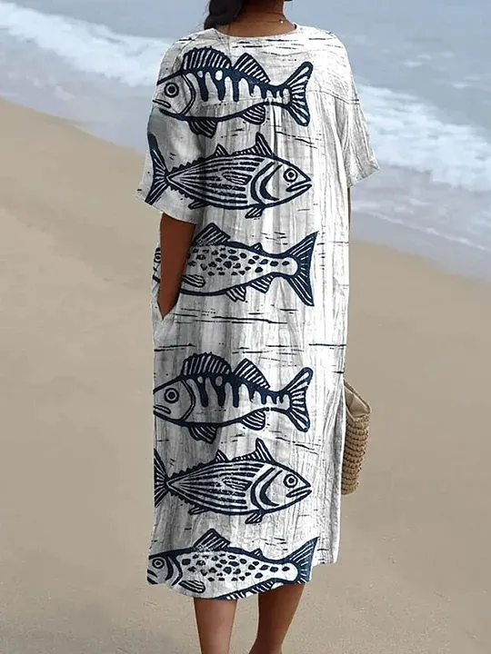 Women's  Fish  Art Print  Casual Dress