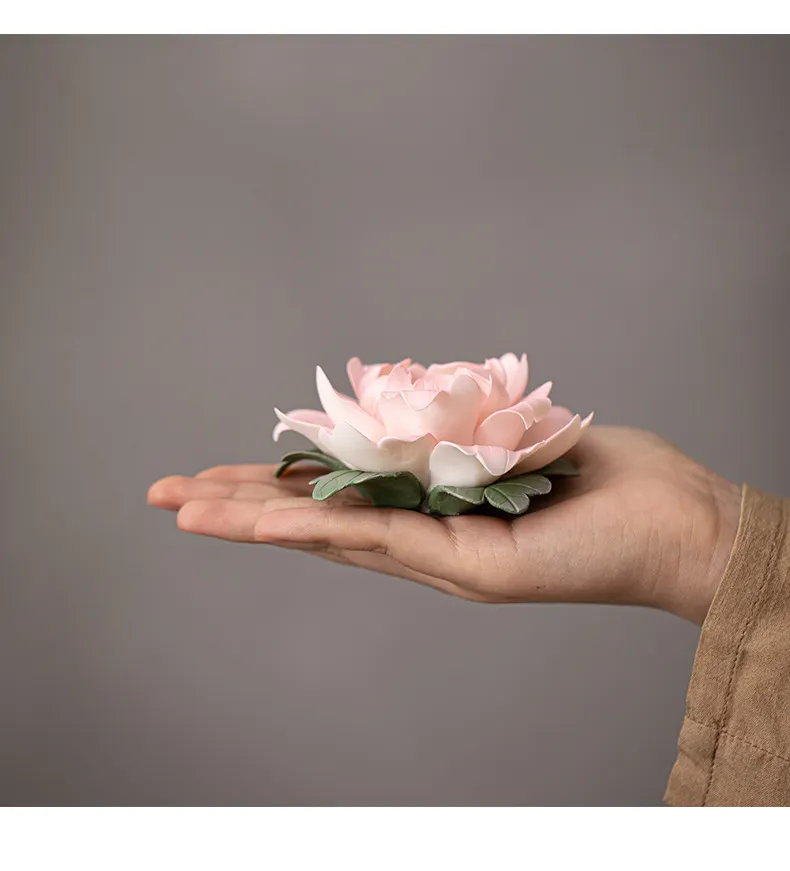 Creative Ceramic Hand Kneading Peony Flower Incense Insert Home Line Incense Base Living Room Tea Room Decoration Crafts Line Incense Insert Incense Burners 22