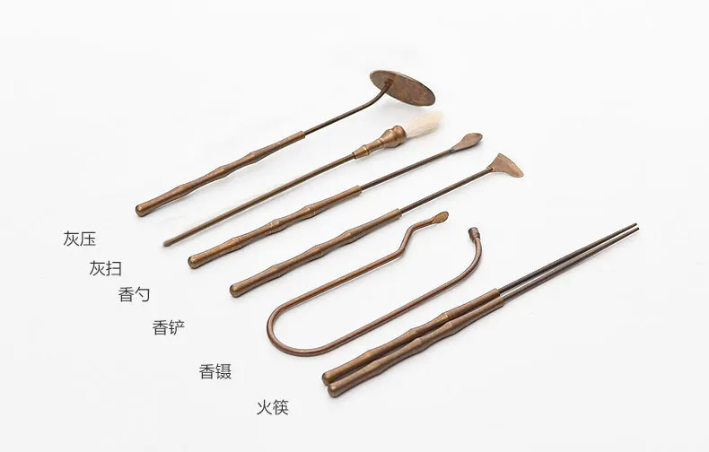 Vintage Style Incense Ceremony Kit - 6 Essential Copper Tools & Organizer 17