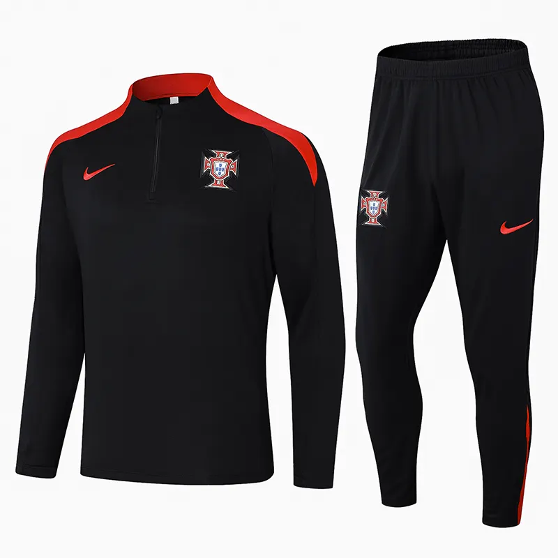 2024-2025 Portugal Half-Pull Training Suit Black Football Shirt Set