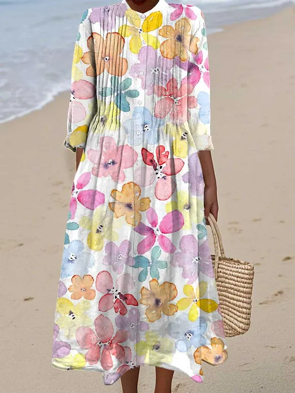 Women's Artistic Watercolour Flowers Print Dress