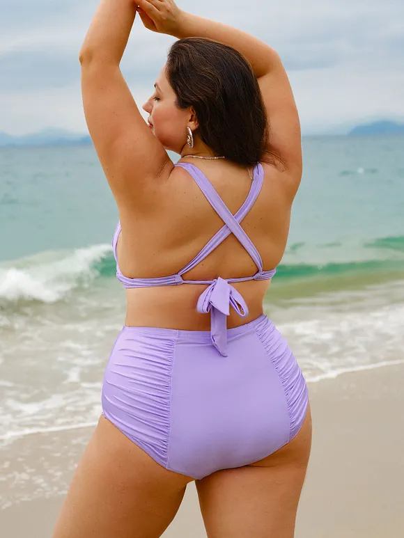 Purple Textured Ruched Plus Size Bikini Bottom