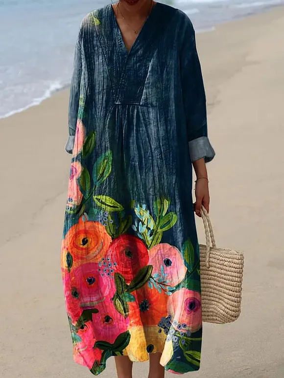 Women's Floral Artwork Print Casual Dress