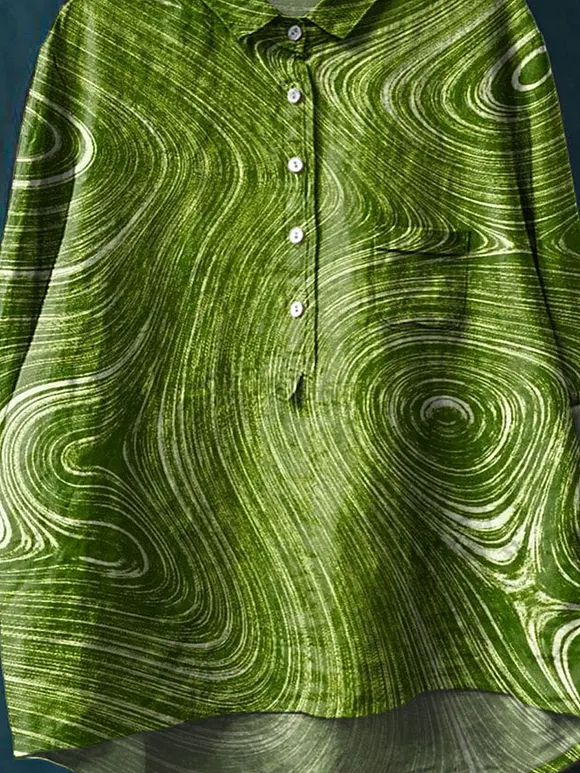 Vintage Striped Pattern Art Print Casual Cotton And Linen Shirt