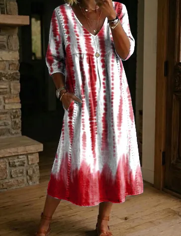 Women's Retro Gradient Artistic Print Casual Cotton-linen Maxi Dress