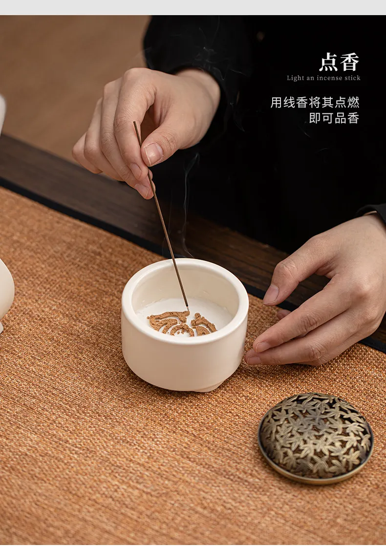 Premium White Ceramic Incense Seal Kit with Powder Jar 22