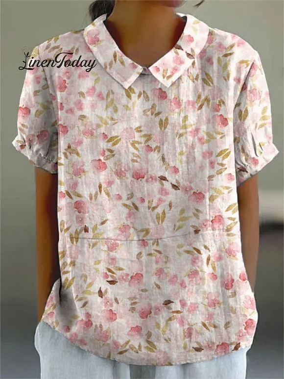 Women's Floral  Print Casual Cotton And Linen Shirt