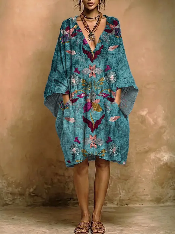 Women's Floral Print Casual Cotton-linen Dress