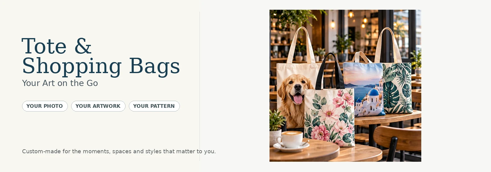 Custom tote bags with pet floral travel and botanical printed designs