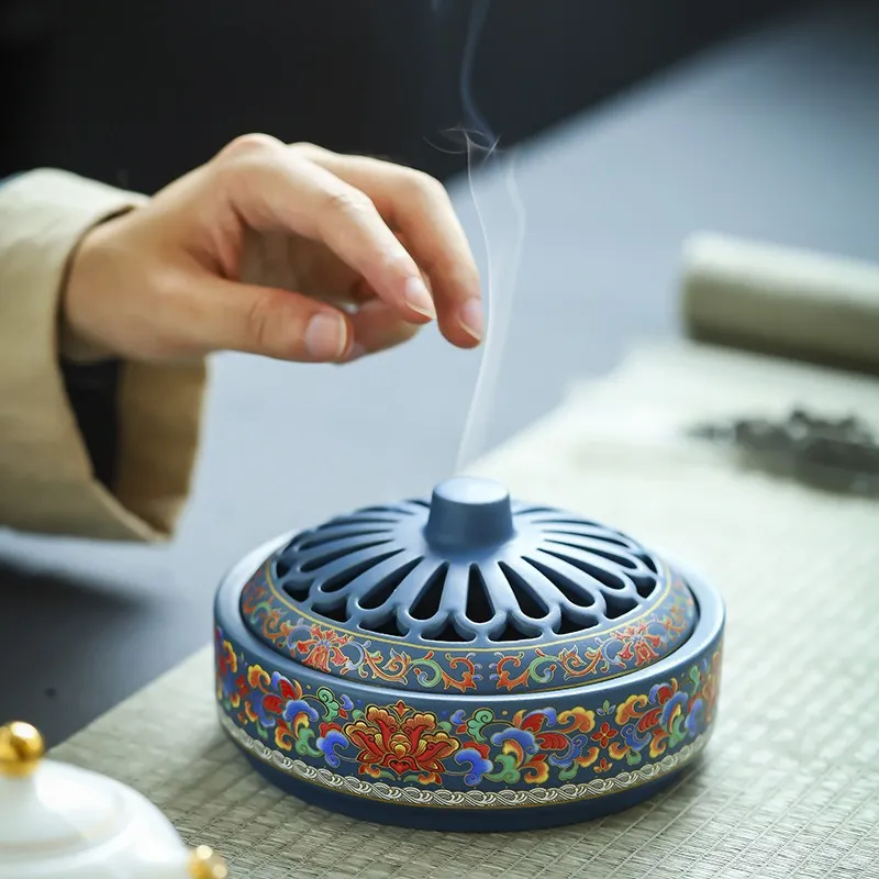 NingNatural Extra Large Floral Ceramic Incense Burner - Fits 12cm Molds 9