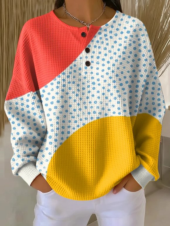 Women's Abstract Pattern Art Print Casual Waffle Sweatshirt