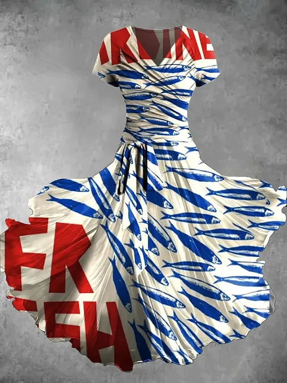 Women's Vintage Fish Sardines Art Print Two Piece Dress