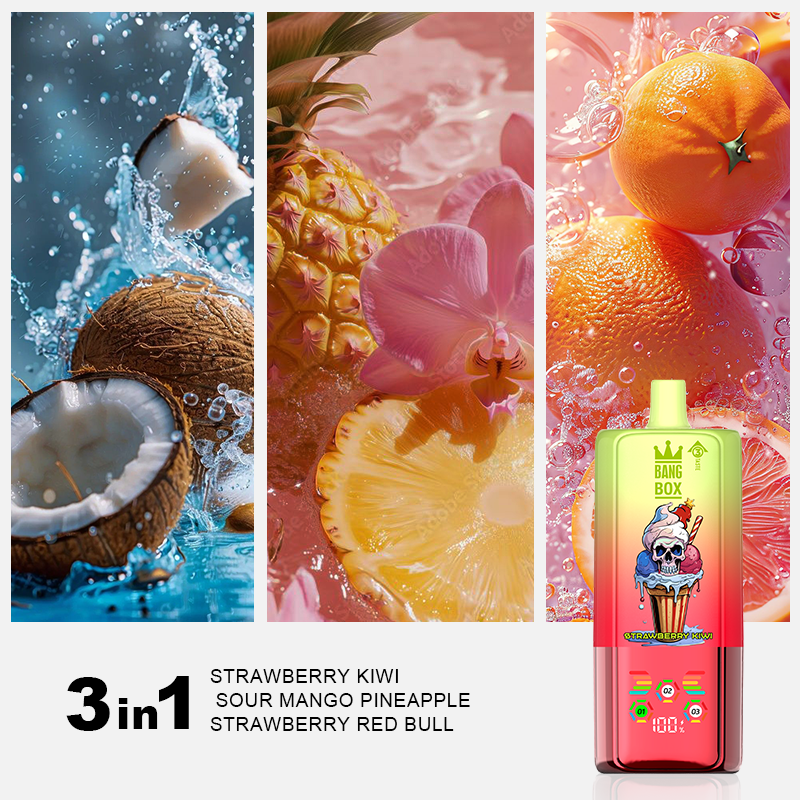 BANGBOX 80K Př&iacute;chuť 09 jahoda kiwi kysel&eacute; mango ananas jahodov&yacute; energy drink
