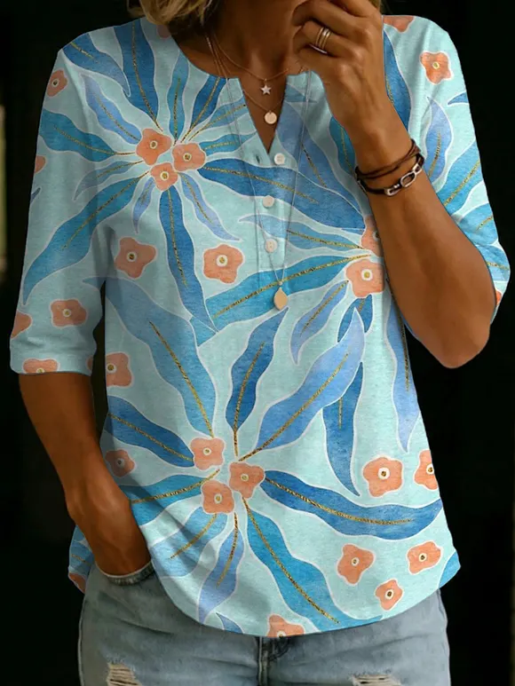Artistic Floral Decorative Patterns Women's Casual Cotton Shirt
