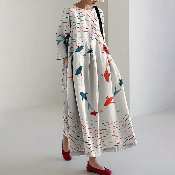 Fish Printed Loose Midi Dress