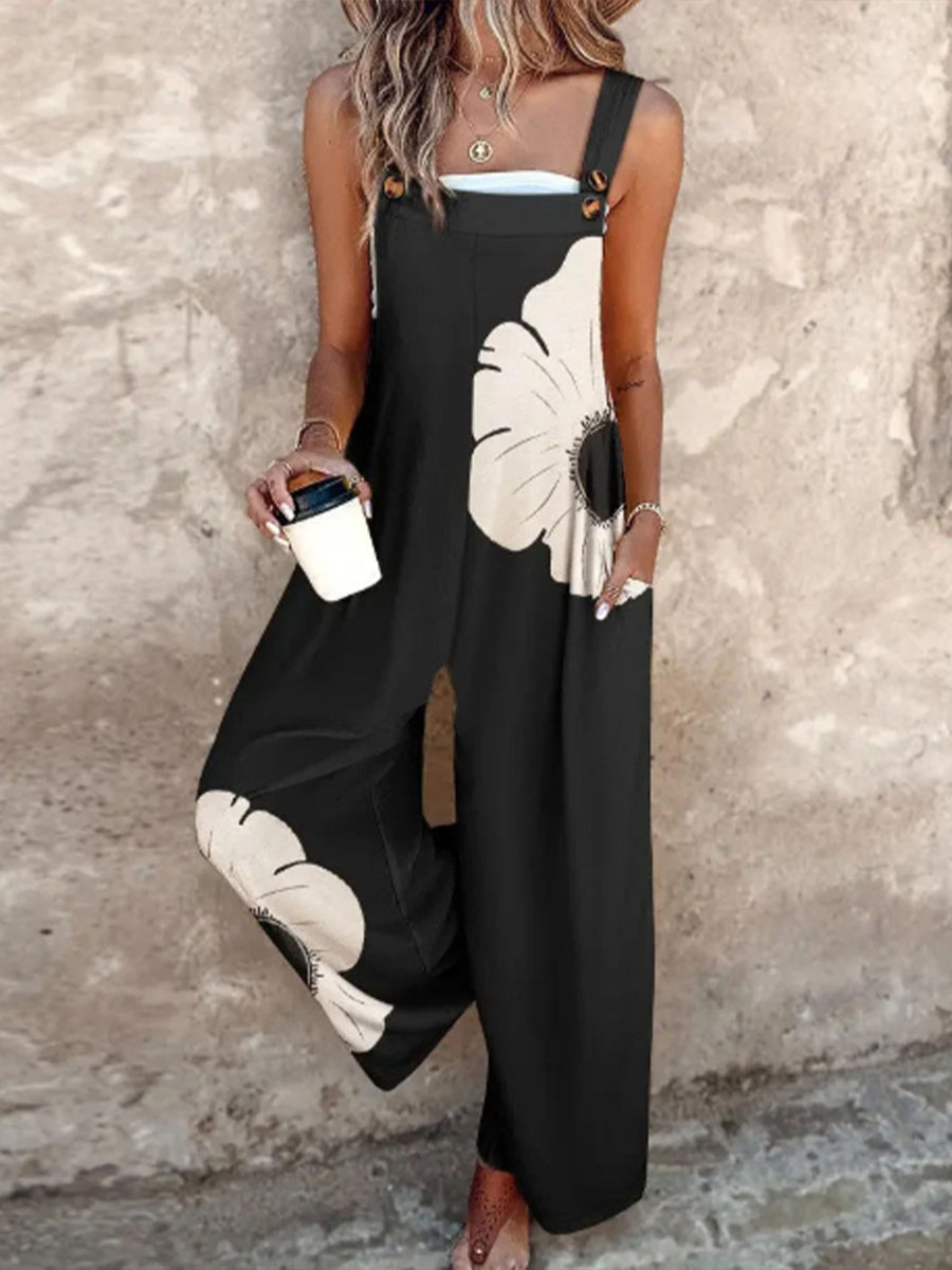 Women's Sleeveless Printed Retro Casual Overalls Jumpsuit