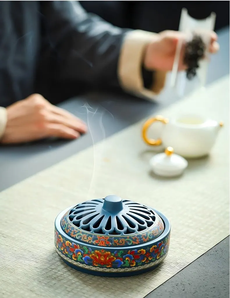 NingNatural Extra Large Floral Ceramic Incense Burner - Fits 12cm Molds 10