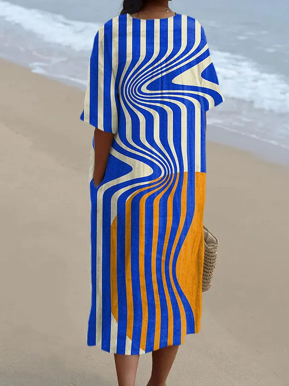 Vintage Abstract Art Print Simple Midi Dress