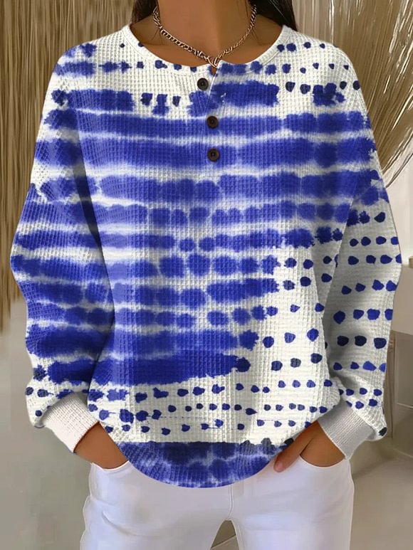 Women's Abstract Pattern Art Print Casual Waffle Sweatshirt