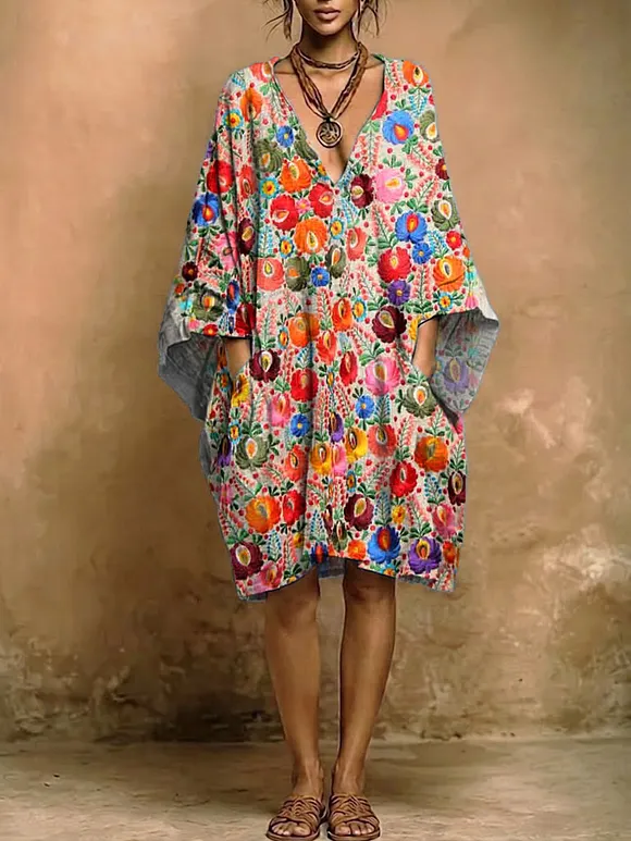 Women's Floral Print Casual Cotton-linen Dress