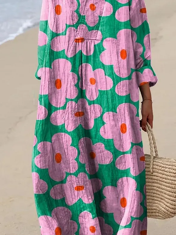 Women's Lovely Floral Artwork Print Flowy Dress