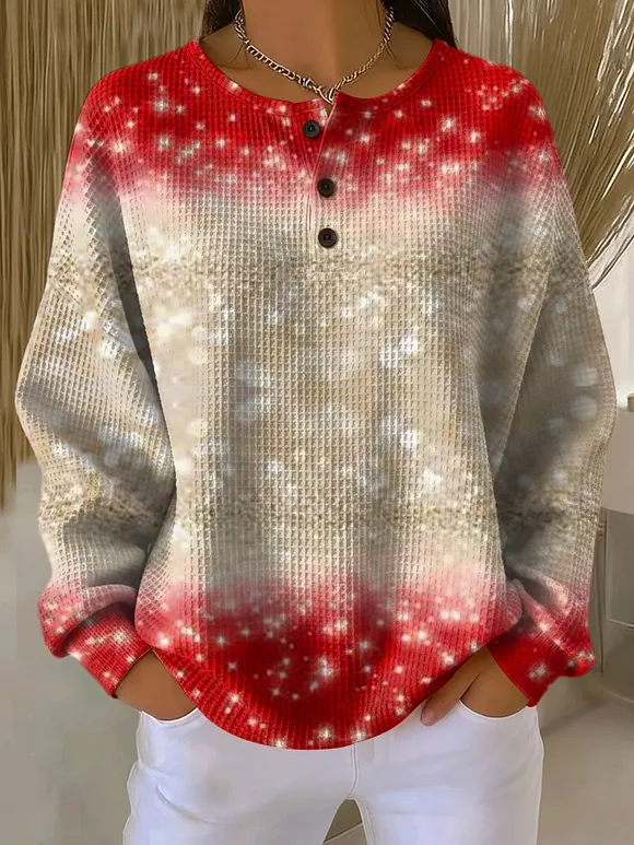 Women's Christmas Color Gradient Pattern Art Print Casual Cotton Shirt