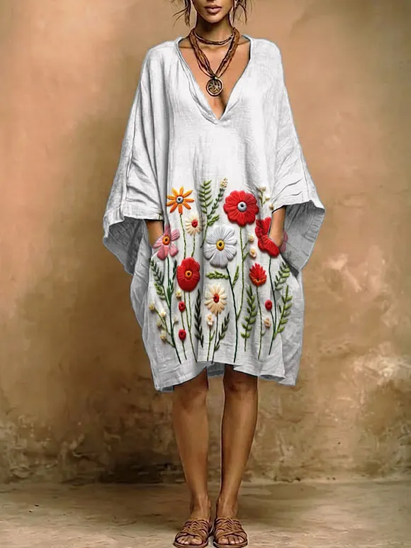 Women's Floral Print Casual Cotton-linen Dress