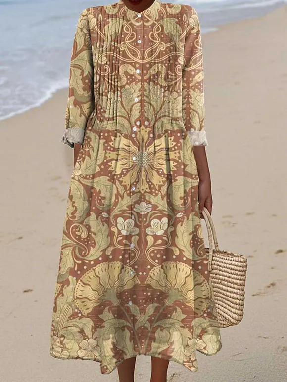 Women's Vintage Ethnic Art Flower Print Dress