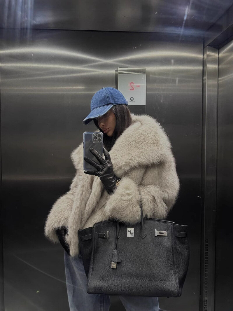 Amazon European and American Cross-Border Wholesale 2025 Autumn and Winter Women's Pure Color Artificial Fur Lapel Outwear Women's Outwear