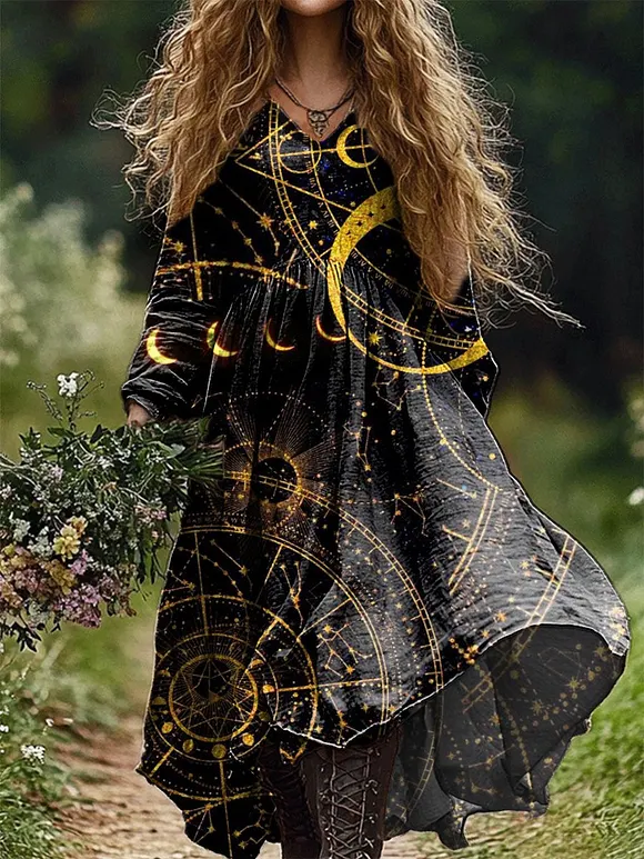 Women's Universe & Astrolabe Print Cotton Pocket Dress