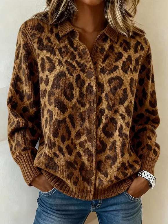 Women's Spring Leopard Print Cardigan Sweater