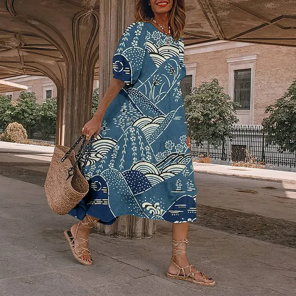 Retro Mountain Japanese Art And Spring Midi Dress