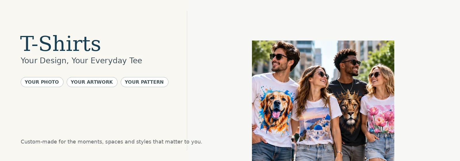 Custom T-shirts printed with pet photo floral and travel designs