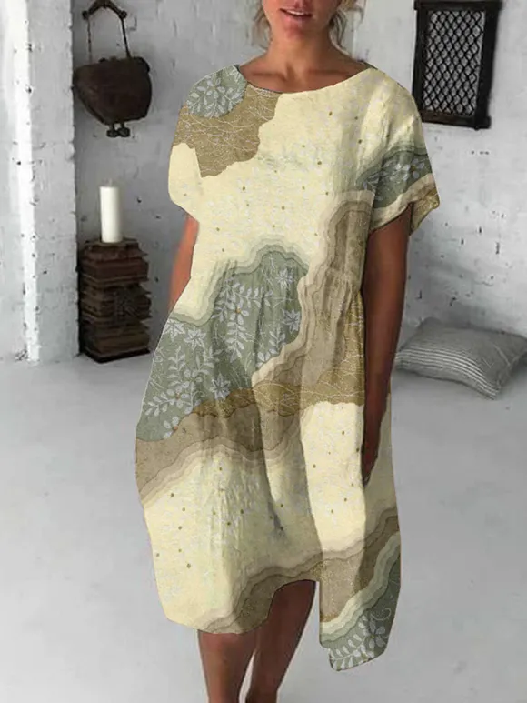 Japanese Flowers Art Flowy Midi Dress