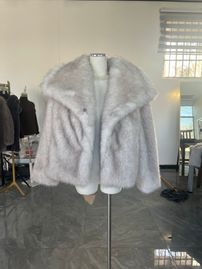 Amazon European and American Cross-Border Wholesale 2025 Autumn and Winter Women's Pure Color Artificial Fur Lapel Outwear Women's Outwear