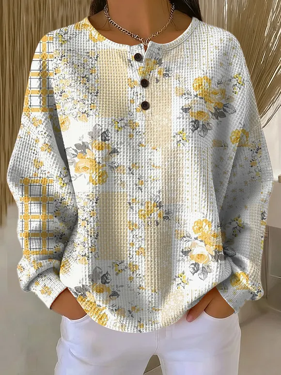 Women's Multicolor Flowers Pattern Art Print Casual Cotton Shirt