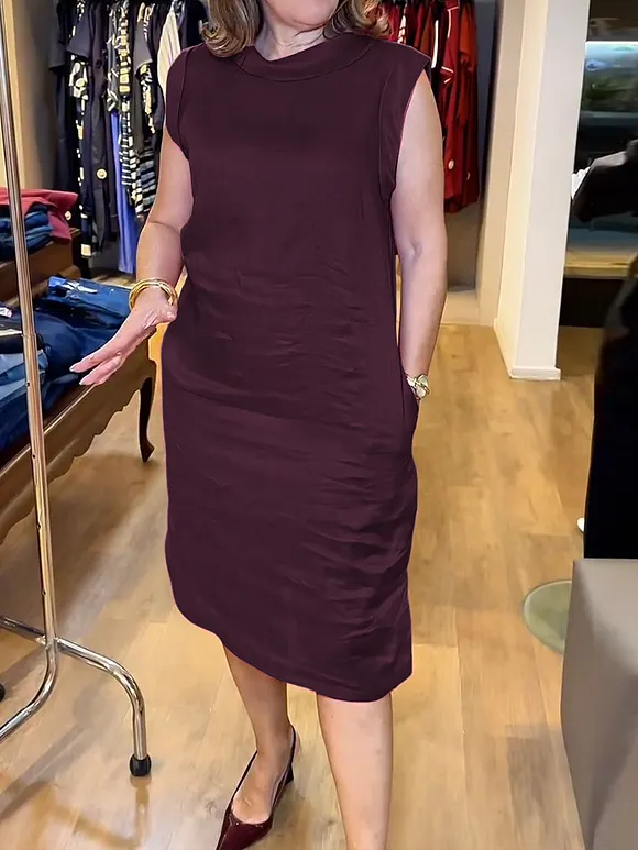 Women's Solid Lapel Sleeveless Simple Casual Linen Dress