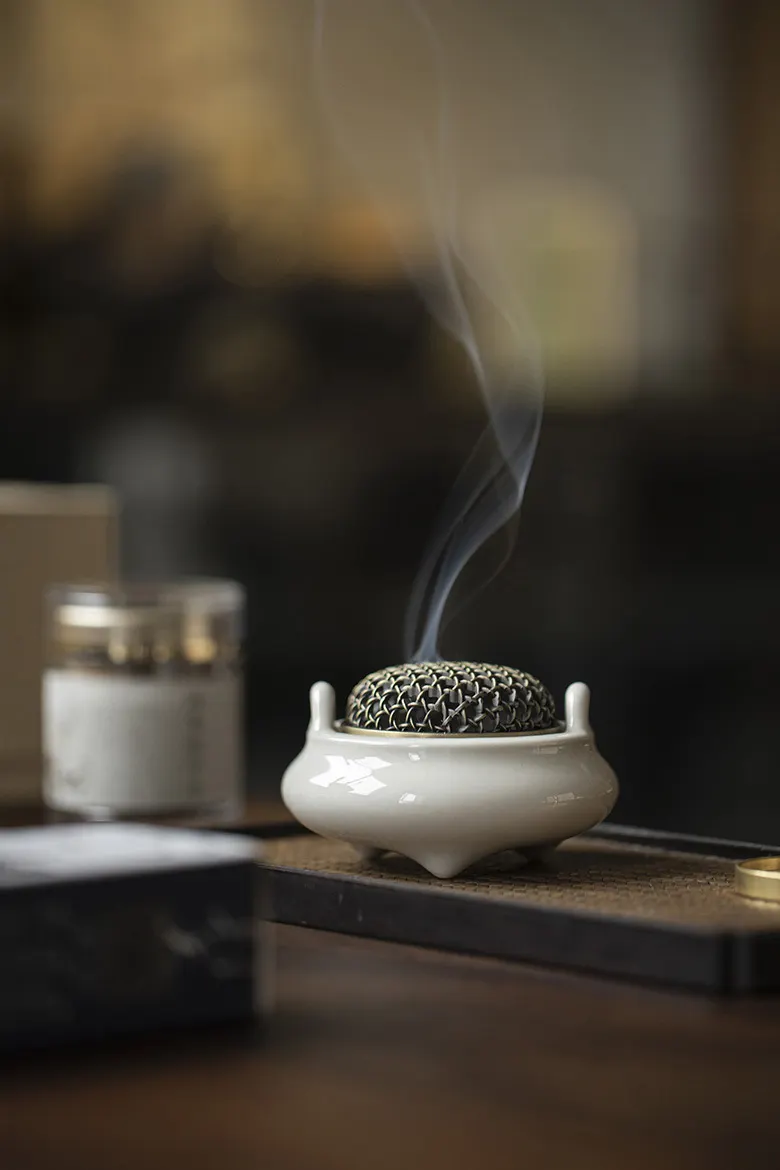 Luxury Zen Incense Burner Set - Elegant White Porcelain Kit 14