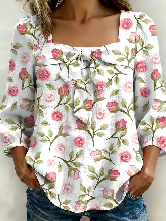 Women's Floral Art Print Casual Stylish Cotton Shirt