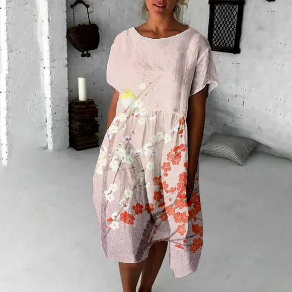 Cherry Blossom And Bird Japanese Art Flowy Midi Dress