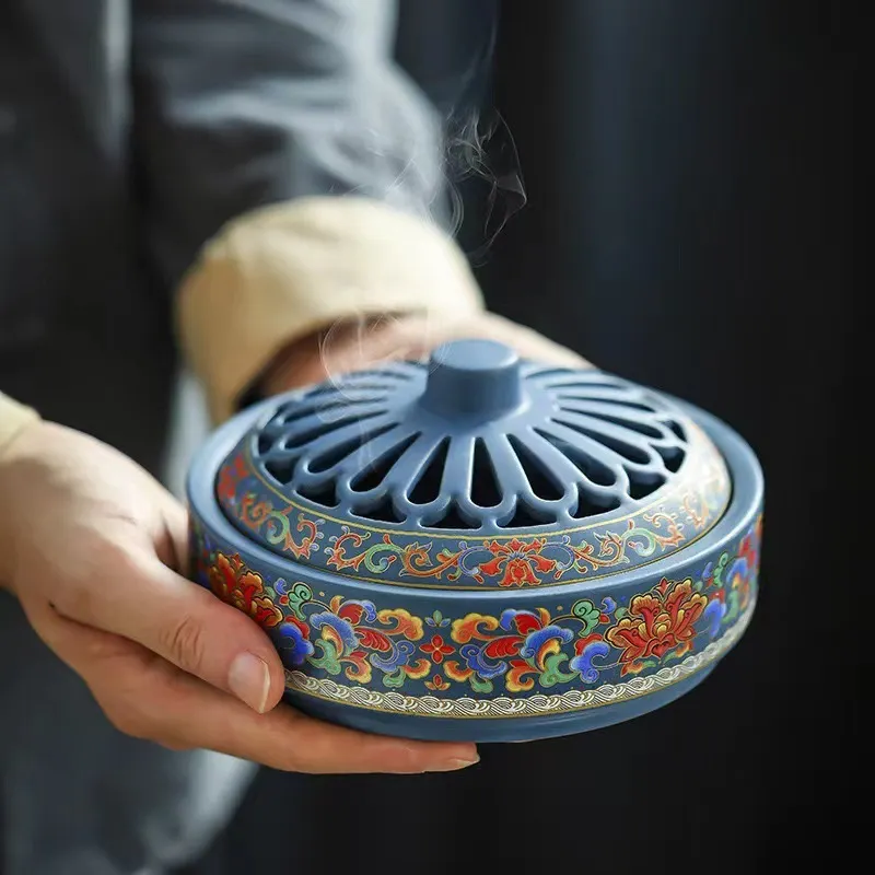 NingNatural Extra Large Floral Ceramic Incense Burner - Fits 12cm Molds