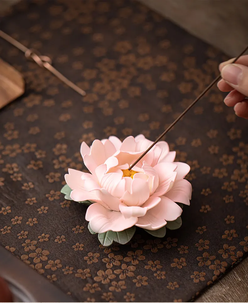 Creative Ceramic Hand Kneading Peony Flower Incense Insert Home Line Incense Base Living Room Tea Room Decoration Crafts Line Incense Insert Incense Burners 11