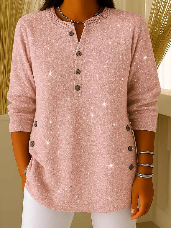 Women's V-neck Long Sleeve Sequined Casual Loose Knit Top